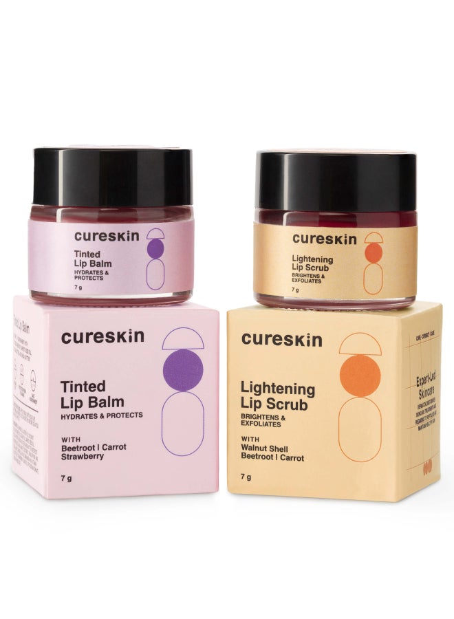 Cureskin Lip Scrub Combo | For Unisex Combo | Tinted Lip Balm for Dark Lips to Lighten | Lip Scrub for Dark Lips to Lighten Pink, 2 Count - Image 1